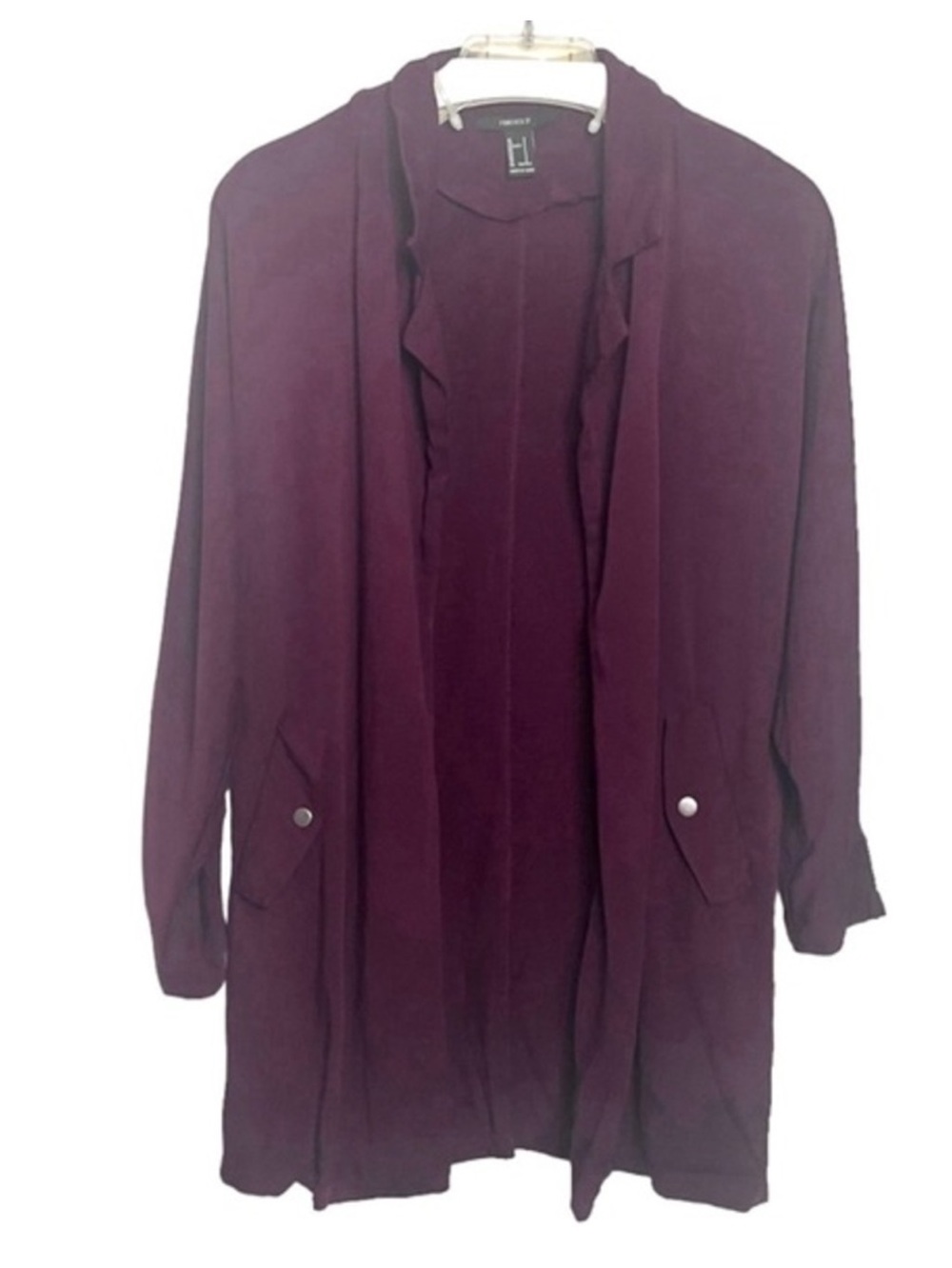 FOREVER 21 Plum Purple Longline Open Front Blazer Jacket Rayon Women’s Small